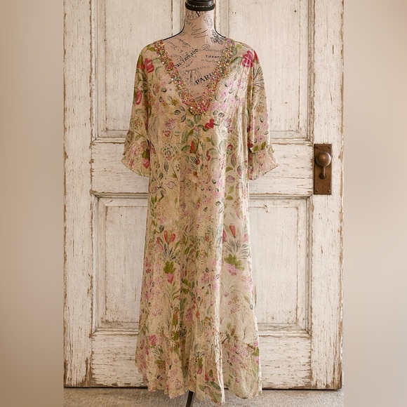POL New Release- Deep V-Neck Beaded Floral Bohemian Maxi Dress With Pockets - Picture 2 of 11
